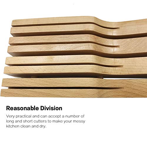 FEOOWV In Drawer Knife Organizer, Kitchen Wooden Knives Block Holder, Can Holds 9 Knives