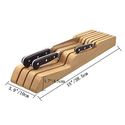 FEOOWV In Drawer Knife Organizer, Kitchen Wooden Knives Block Holder, Can Holds 9 Knives