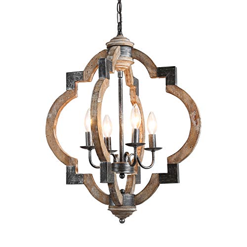 KSANA Rustic Chandelier, Farmhouse Light Fixture in Distressed Wood Finish, ORB Chandelier for Kitchen Island, Entryway, Dining Room, Bedroom