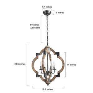 KSANA Rustic Chandelier, Farmhouse Light Fixture in Distressed Wood Finish, ORB Chandelier for Kitchen Island, Entryway, Dining Room, Bedroom