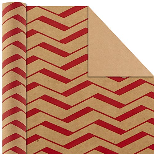 Hallmark Wrapping Paper Bundle - Kraft Brown with Red, Blue, White, Black Designs (Pack of 4, 88 sq. ft. ttl.) for Christmas, Birthdays, Father's Day, Kids Crafts, Care Packages, Handmade Banners