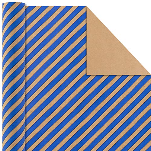 Hallmark Wrapping Paper Bundle - Kraft Brown with Red, Blue, White, Black Designs (Pack of 4, 88 sq. ft. ttl.) for Christmas, Birthdays, Father's Day, Kids Crafts, Care Packages, Handmade Banners