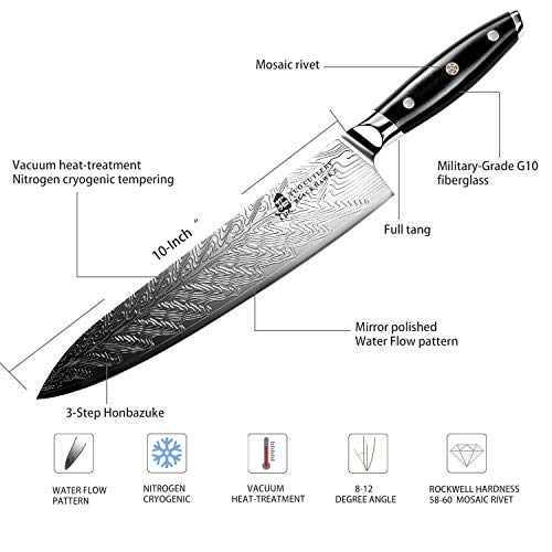 TUO Chef Knife - Kitchen Knives 10-inch High Carbon Stainless Steel - Pro Chef Vegetable Meat Knife with G10 Full Tang Handle - Black Hawk S Knives Including Gift Bo