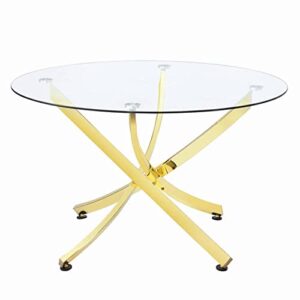 coaster furniture beckham modern contemporary round dining table tempered glass top asterisk metal base polished brass 108441