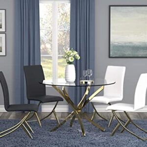 Coaster Furniture Beckham Modern Contemporary Round Dining Table Tempered Glass Top Asterisk Metal Base Polished Brass 108441
