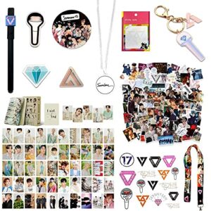 fatyi seventeen gift set for lomo card, kpop merch sticker, 3d sticker, mirror, sticky note, keychain, badge, pen, banner and phone stand