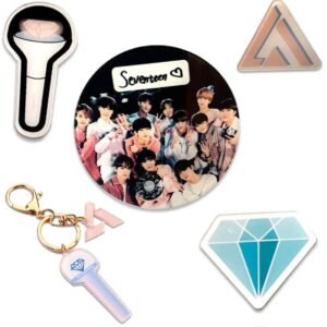 Fatyi Seventeen Gift Set for Lomo Card, Kpop Merch Sticker, 3D Sticker, Mirror, Sticky Note, Keychain, Badge, Pen, Banner and Phone Stand