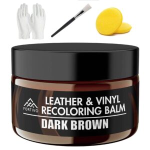 fortivo leather recoloring balm, leather scratch repair, leather balm, leather restorer for couches and car seats, dark brown leather dye for furniture, leather scratch remover, leather restorer