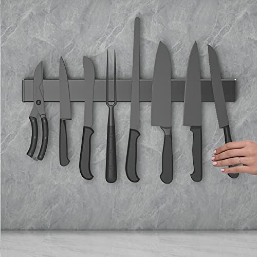 SUBTRACTION Magnetic Knife Strip,No Drilling 16 Inch Stainless Steel Knife Holder,Space-Saving Knife Rack/Knife Bar,Kitchen Knife Storage Organizer,black 1.