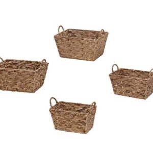 eHemco Water Hyacinth Wicker Storage Rectangular Baskets, Set of 4, Natural