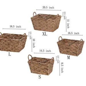 eHemco Water Hyacinth Wicker Storage Rectangular Baskets, Set of 4, Natural