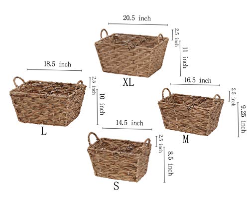 eHemco Water Hyacinth Wicker Storage Rectangular Baskets, Set of 4, Natural