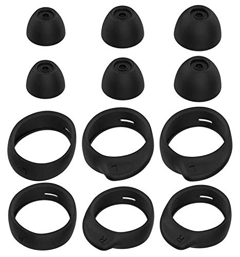 BLLQ for Samsung Galaxy Buds Ear Tips Wingtips 12 PCS Accessories, Silicone Earhooks Earbuds Cover Eargels Eartips for Galaxy Buds 2019, Black 12pcs