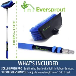 EVERSPROUT 1.5-to-3 Foot Scrub Brush | Built-in Rubber Bumper | Lightweight Extension Pole Handle | Soft Bristles wash Car, RV, Boat, Solar Panel, Deck | Shower Brush for Cleaning | Floor Brush