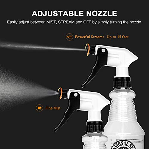 Plastic Spray Bottle (24oz 3 Pack) for Cleaning Solutions, Car Detailing Care, Planting, Pet, Clear Finish, Heavy Duty Empty Spraying Bottles Mist Water Sprayer with Measurements & Adjustable Nozzle