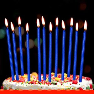 12 count long thin blue birthday cake candles in holders for birthday wedding party cupcake decorations tall candles