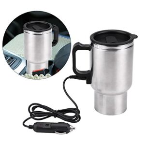 Car Electric Mug, 12V 450Ml Electric Incar Stainless Steel Travel Heating Cup Coffee Tea Car Cup Mug Travel Car Kettle For Heating Water, Coffee, Milk And Tea With Airtight Lid, Auto Charger Car E