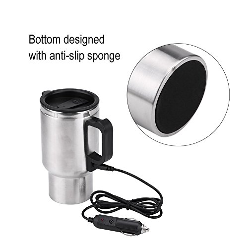 Car Electric Mug, 12V 450Ml Electric Incar Stainless Steel Travel Heating Cup Coffee Tea Car Cup Mug Travel Car Kettle For Heating Water, Coffee, Milk And Tea With Airtight Lid, Auto Charger Car E