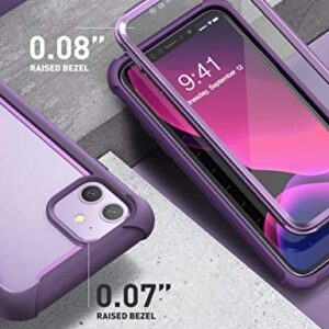 i-Blason Ares Case for iPhone 11 6.1 inch (2019 Release), Dual Layer Rugged Clear Bumper Case with Built-in Screen Protector (Purple)