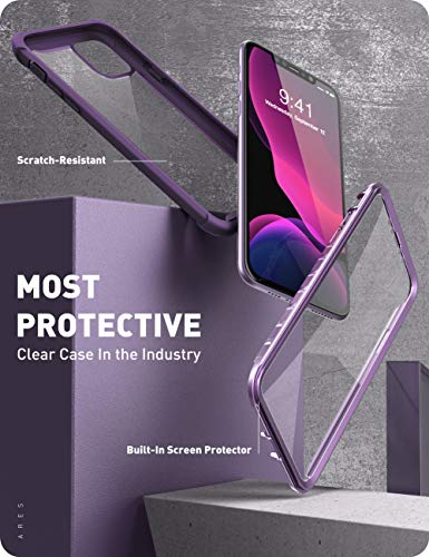 i-Blason Ares Case for iPhone 11 6.1 inch (2019 Release), Dual Layer Rugged Clear Bumper Case with Built-in Screen Protector (Purple)