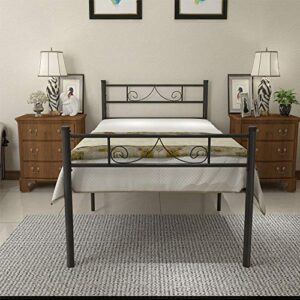 haageep twin bed frame with headboard storage no box spring needed metal platform single size bedframe foundation 18 inch high