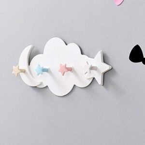 Decorative Plastic Coat Hooks, Creative Moon and Stars Self Adhesive Wall Coat Hangers Rack Robe Hat Clothes Scarves Bags Towels Hooks for Kid's Room Nursery