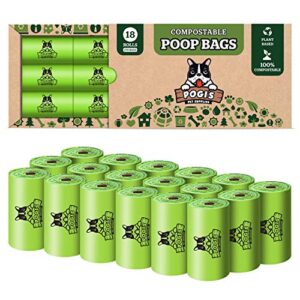 pogi's compostable dog poop bags - 18 rolls (270 doggie poop bags) - leak-proof dog waste bags, plant-based astm d6400, en 13432 certified extra large poop bags for dogs