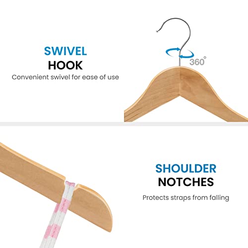 High-Grade Wooden Childrens/Kids Hangers (10 Pack) Smooth & Durable Wood Baby Hangers/Nursery Hangers - 12.5 Inch - Space Saving, 360° Hook & Cut Notches- Great Toddler Hanger for Dress Skirts Pants