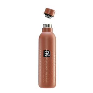 bzyoo h2go double wall vacuum insulated 18/8 stainless steel reusable 17oz leak-proof thermal travel water coffee bottle for gym hiking cycling gifts wellness (terracotta)