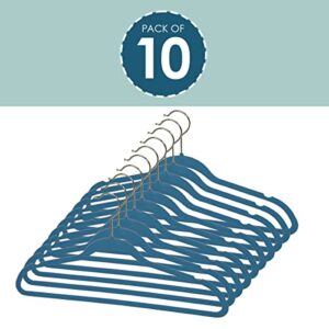 Velvet Clothes Hangers (Pack of 10), Navy, by Home Basics | Felt Hangers for Tops, Jackets, Dresses, and Pants | Contoured Hangers with Indents | Ultra-Thin Space Saving Clothes Hangers