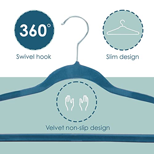 Velvet Clothes Hangers (Pack of 10), Navy, by Home Basics | Felt Hangers for Tops, Jackets, Dresses, and Pants | Contoured Hangers with Indents | Ultra-Thin Space Saving Clothes Hangers