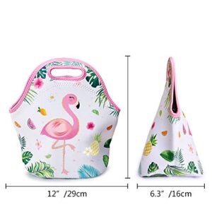 WERNNSAI Flamingo Lunch Bag - Neoprene Insulated Cooler Lunch Handbag Pouch Tropical Pineapple Pattern Outdoor Tote Bag for Kids Picnic School Work Shopping, Waterproof and Reusable