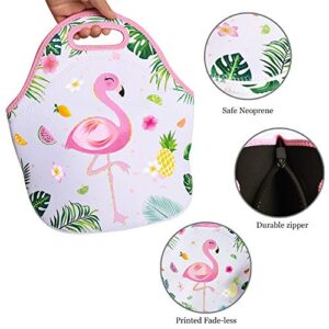 WERNNSAI Flamingo Lunch Bag - Neoprene Insulated Cooler Lunch Handbag Pouch Tropical Pineapple Pattern Outdoor Tote Bag for Kids Picnic School Work Shopping, Waterproof and Reusable