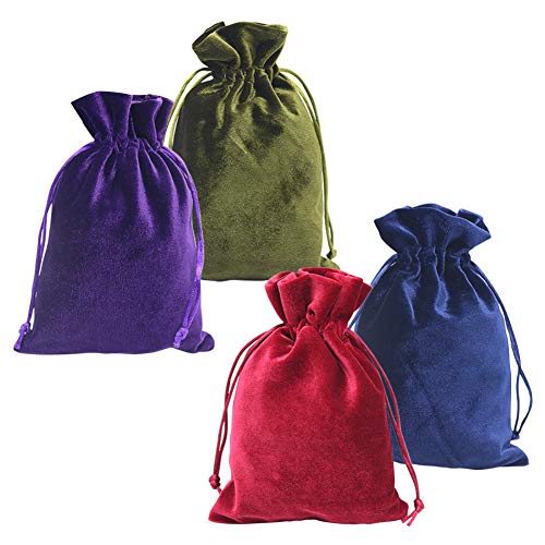 HRX Package Soft Velvet Gift Bags, 5.1x7.8 inch Velvet Drawstring Pouches for Tarot Rune Jewelry Crystal 4 Pack