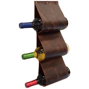 Hide & Drink, Leather 3-Bottle Wine Rack, Wall Mounted, Modern Storage, Home & Kitchen Accessories, Handmade Includes 101 Year Warranty :: Bourbon Brown