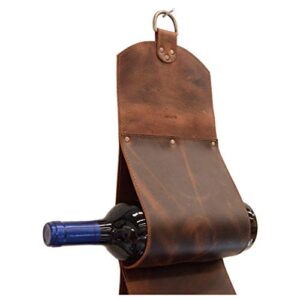 Hide & Drink, Leather 3-Bottle Wine Rack, Wall Mounted, Modern Storage, Home & Kitchen Accessories, Handmade Includes 101 Year Warranty :: Bourbon Brown