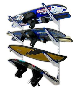 storeyourboard adjustable water ski wall storage rack, holds 4 sets of skis, garage home boathouse organizer