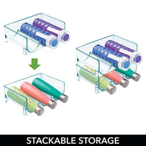 mDesign Stackable Plastic 3 Bottle Refrigerator Wine Rack - Kitchen Storage Organizer for Champagne, Wine or Water Bottles - Stacking Wine Organizer for Fridge - Ligne Collection - 2 Pack - Blue Tint