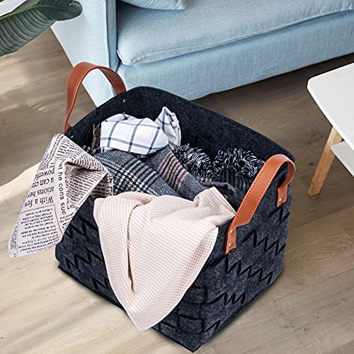 2 Pack Blanket Basket, BOLDMONKEY 15"x13"x11" XXXLarge Felt Laundry Baskets Nursery Storage Living Room Rectangular for Toy, Clothes, Kids, Bedroom(Dark Gray)
