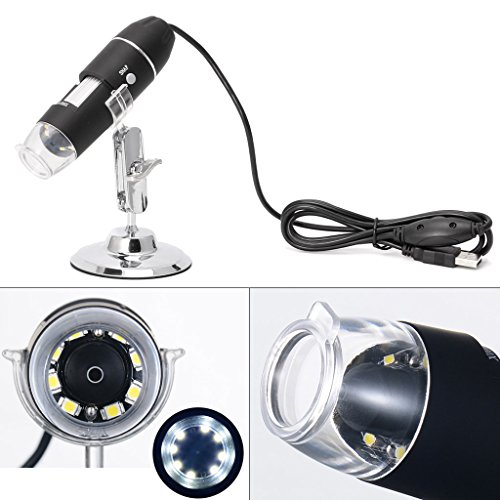 USB Digital Microscope 1600X Camera Endoscope 8LED Magnifier with Metal Stand