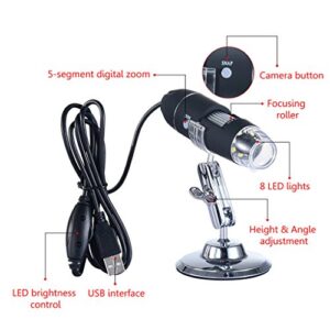 USB Digital Microscope 1600X Camera Endoscope 8LED Magnifier with Metal Stand