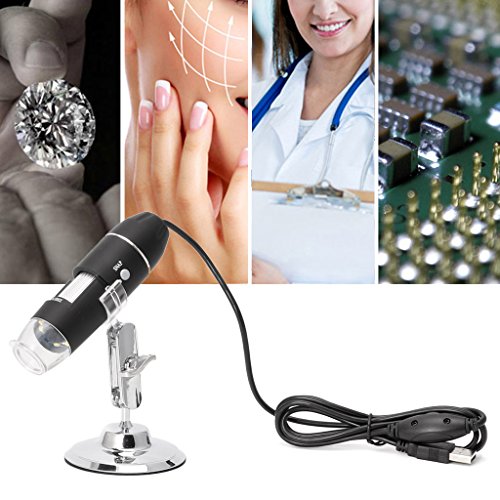 USB Digital Microscope 1600X Camera Endoscope 8LED Magnifier with Metal Stand