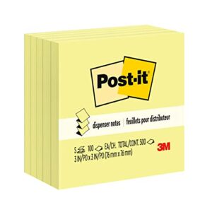 post-it pop-up notes 3x3 in, 5 pads, america's #1 favorite sticky notes, canary yellow, clean removal, recyclable (3301-5yw)