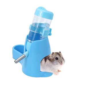 3 in 1 Hamster Hanging Water Bottle Pet Auto Dispenser with Base for Dwarf Hamster Mouse Rat Hedgehog (80ML, Blue)