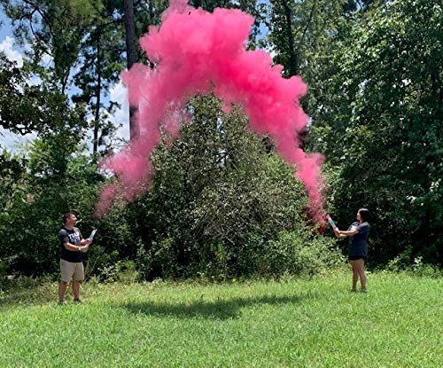 Gender Reveal Surprise Powder Cannons Bundle, 16 Inch, Non-Toxic, 4 Pink Powder Dispensers Plus 8 Free Gender Reveal Party Balloons Decorations