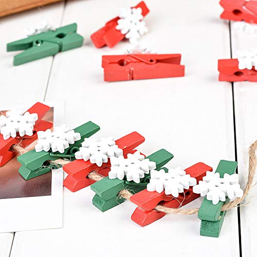 papasgix Christmas Clothes Pins Mini Clothespins Colored, 50PCS Mini Wooden Snowflake Clothespins for Photo Wall, Christmas Tree, Wedding Hanging Pictures, Paper Craft, Classroom Arts Projects Wall