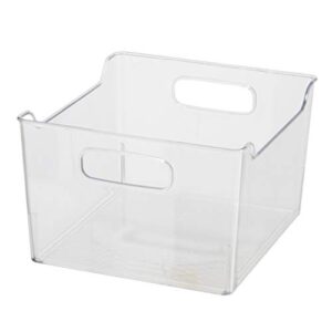 oggi storage bin with handles - deep (9.75" x 9" x 6") - ideal for kitchen organization, pantry storage, fridge organizing, clear