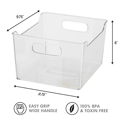 OGGI Storage Bin With Handles - Deep (9.75" x 9" x 6") - Ideal for Kitchen Organization, Pantry Storage, Fridge Organizing, Clear