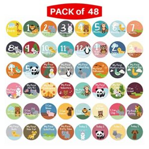 48 pack 4" baby month stickers and milestone stickers by novarena - track your baby's first year month-by-month and holidays until 5 years old! boys and girls (48 pack stickers)