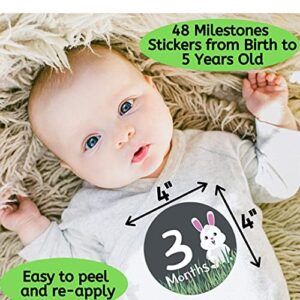 48 Pack 4" Baby Month Stickers and Milestone Stickers by Novarena - Track Your Baby's First Year Month-by-Month and Holidays Until 5 Years Old! Boys and Girls (48 Pack Stickers)